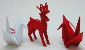Christmas Origami Reindeer and swan decorations in white and red